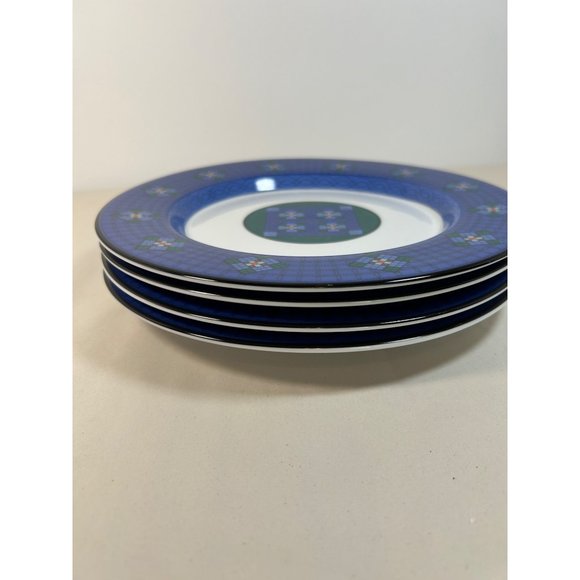 Dansk Nine Patch Accent Salad Lunch Plates Set of Four 9" Quilted Blue Green VTG - Picture 6 of 7